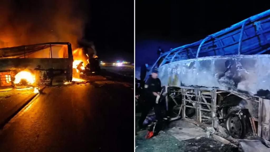 مصر.. احتراق حافلة إثر اصطدامها بسيارة نقل