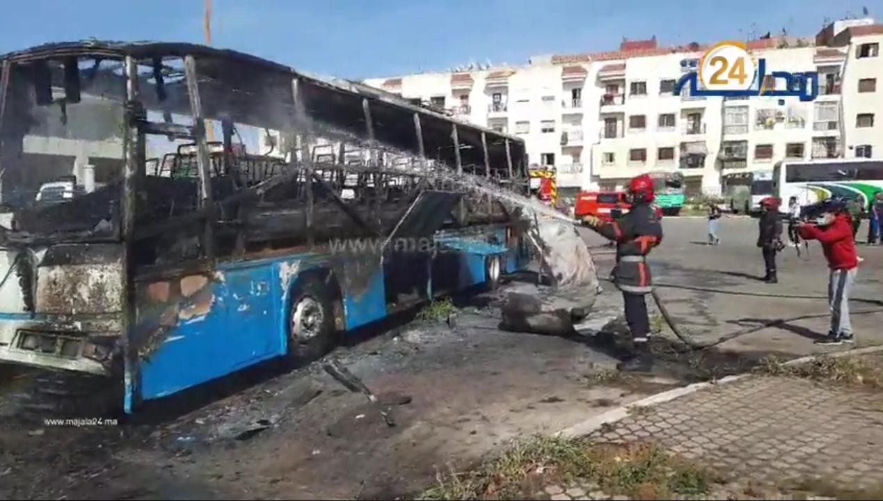 حريق حافلة بالمحطة الطرقية بسطات