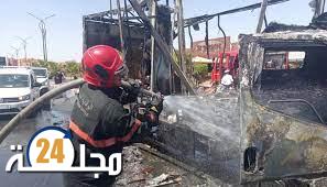 حريق مهول يشب في شاحنة للأدوية