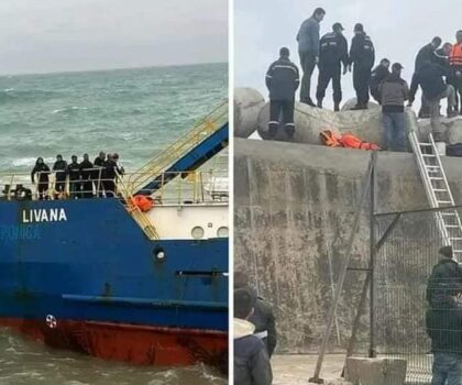 جنوح سفينة تجارية بمحاذاة ميناء مارينا سمير قادمة من ميناء الاوروكواي و أنباء عن اختفاء مواطن كان على متنها