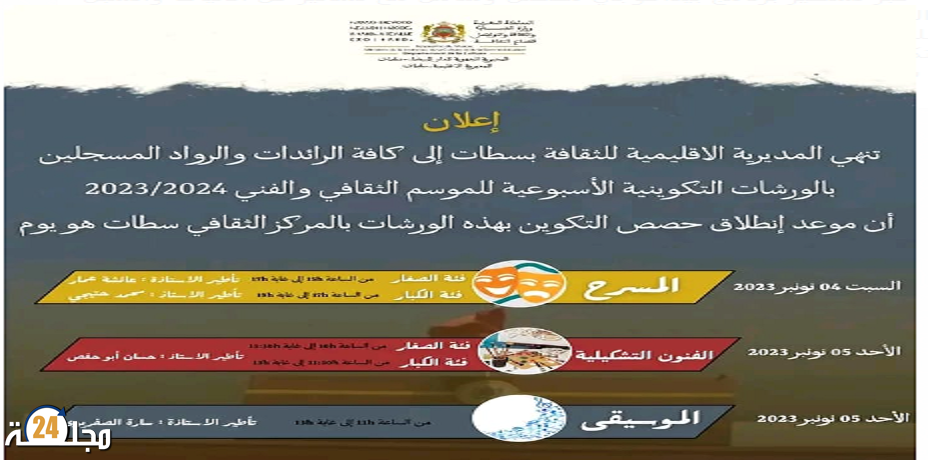انطلاق ورشات التكوين في مجالات الفنون بالمركز الثقافي سطات