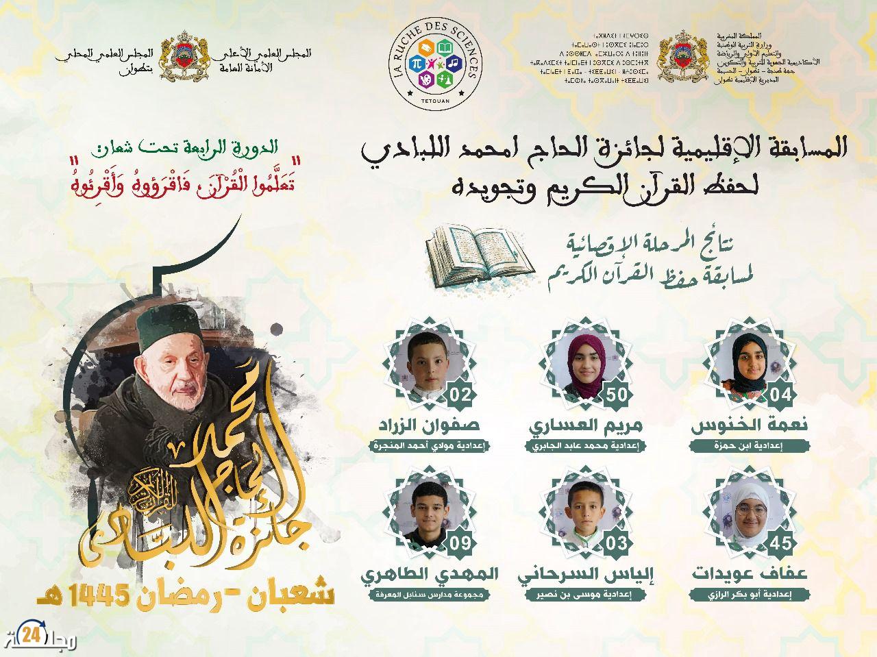 نتائج المرحلة الإقصائية لجائزة الحاج امحمد اللبادي في حفظ القرآن الكريم وتجويده – الدورة الرابعة 1445ه