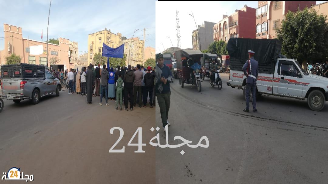 الدرك الملكي يعيد انسيابية المرور بعد قطع الطريق في وقفة احتجاجية بايت عميرة