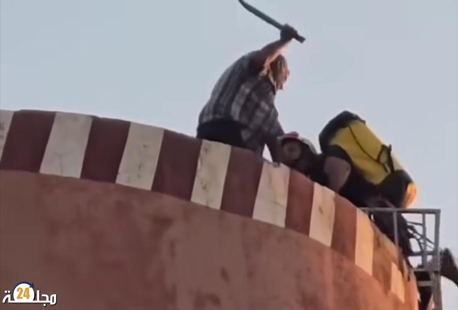 بني ملال: شخص يعتصم فوق خزان مائي ويعتدي على عنصر الوقاية المدنية في احتجاج همجي