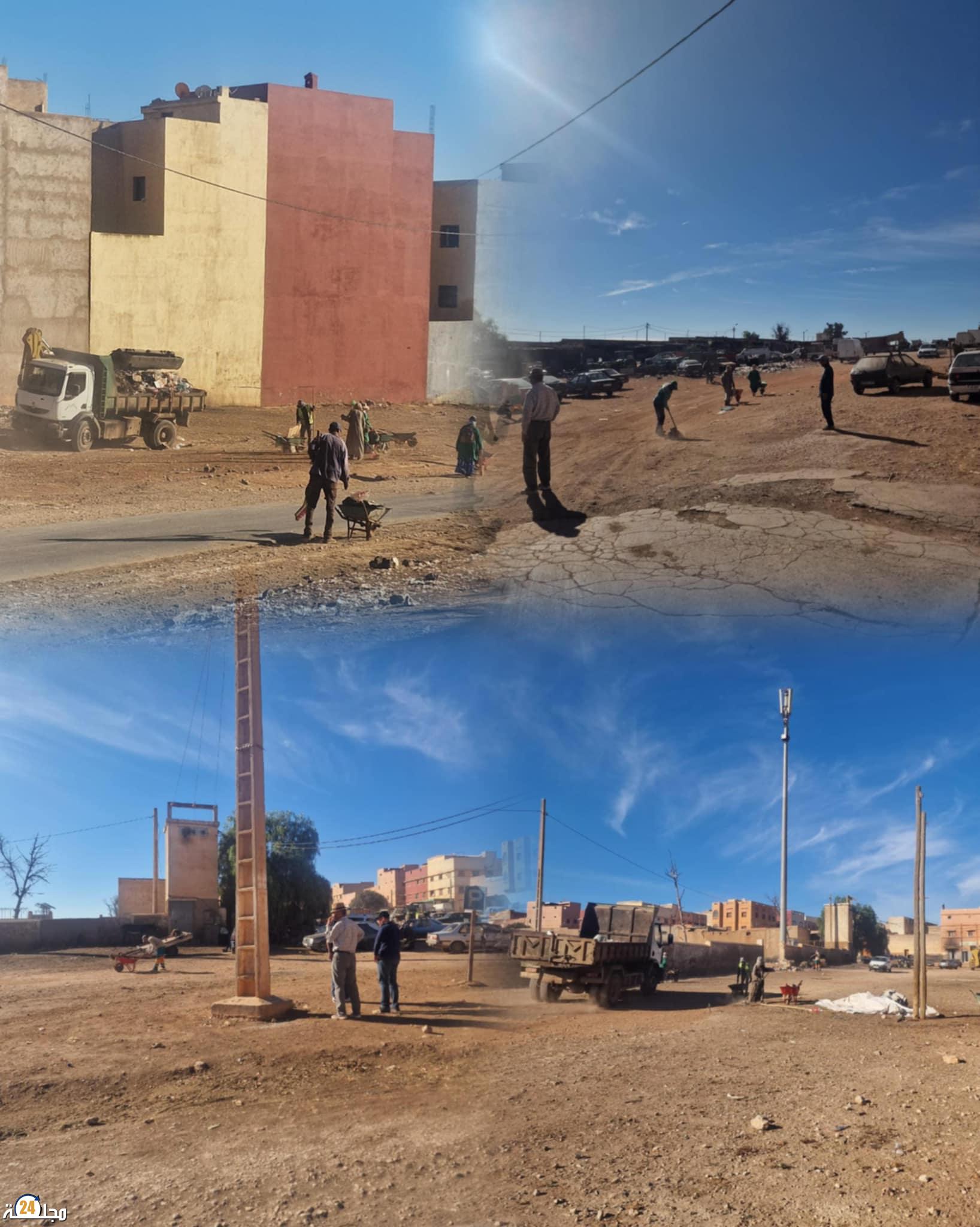 حملة نظافة واسعة بالسوق الأسبوعي لمدينة ابن أحمد بإشراف السلطة المحلية والمجلس البلدي