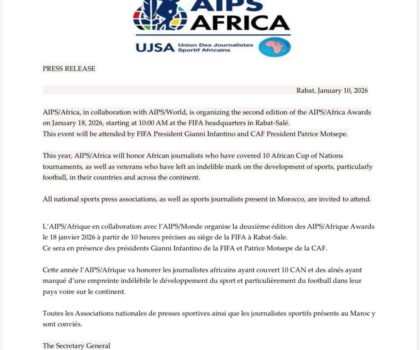 الاتحاد الإفريقي للصحافة الرياضية يكرم الصحفيين محمد بن الشريف ومصطفى بدري الأحد المقبل بالمقر الإقليمي للفيفا بالمعمورة.