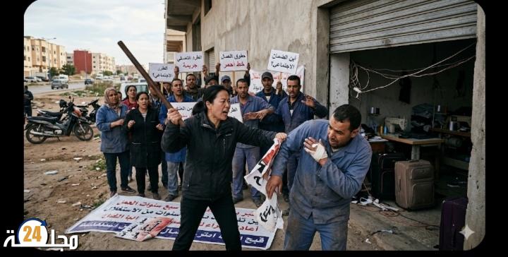 مستثمرة صينية تهاجم عمالها المحتجين بعصا