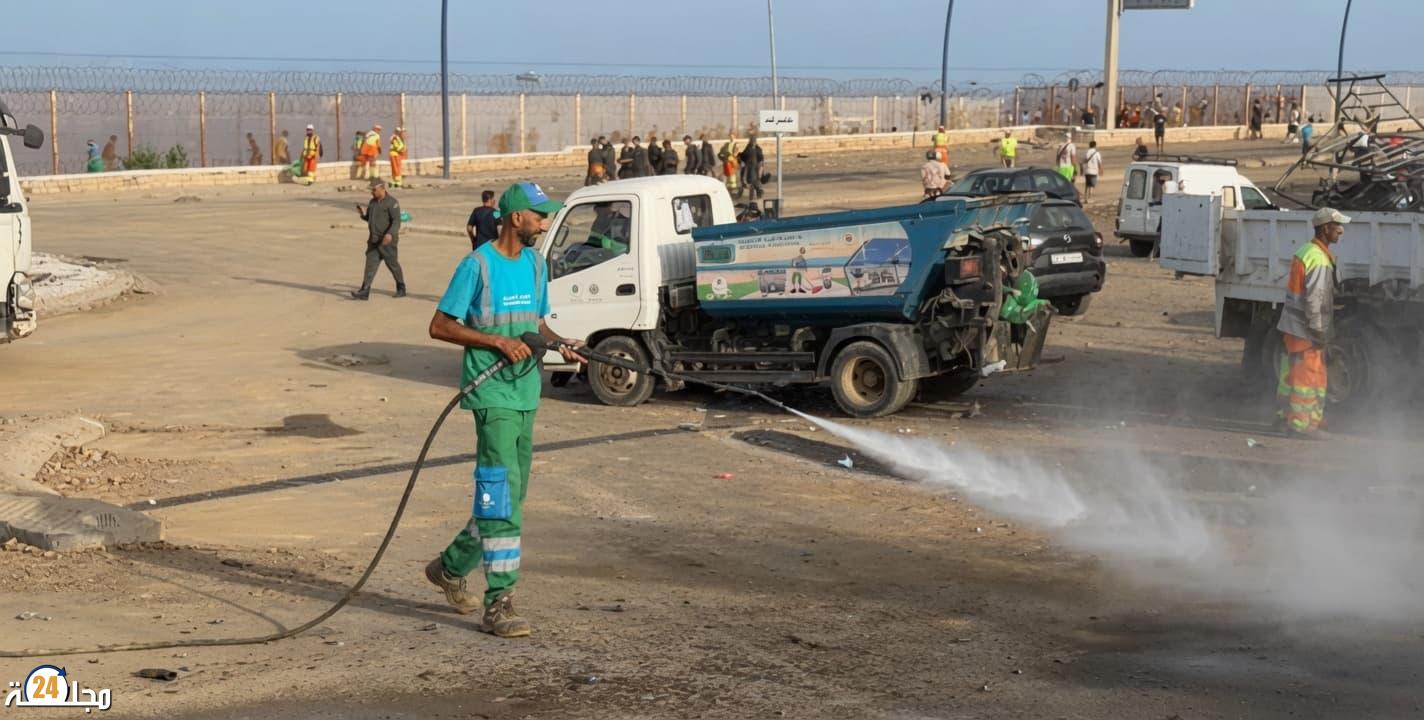 عودة الهدوء إلى محيط معبر سبتة والفنيدق واستنفار لتنظيف وإعادة تأهيل المنطقة