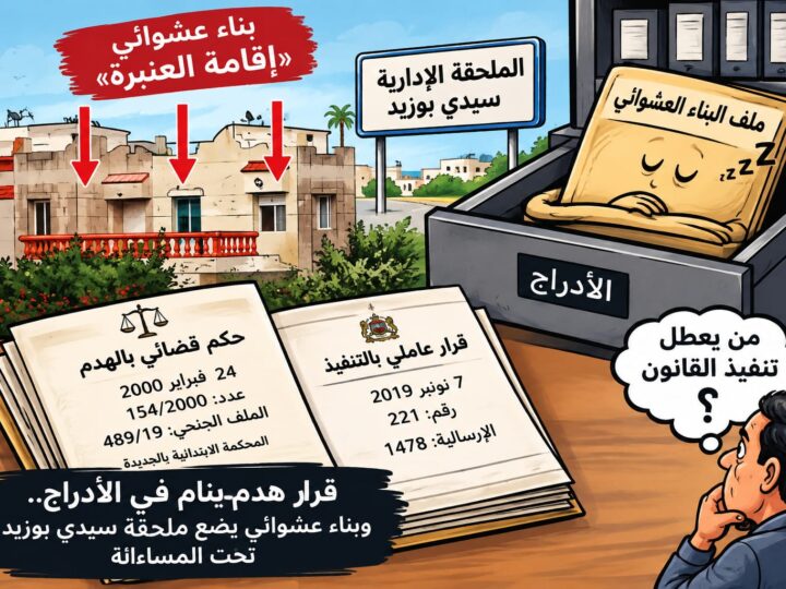 الجديدة…بناية محكوم بهدمها ما تزال قائمة بإقامة العنبرة وقأئد ملحقة سيدي بوزيد مطالب بتنفيذ الحكم