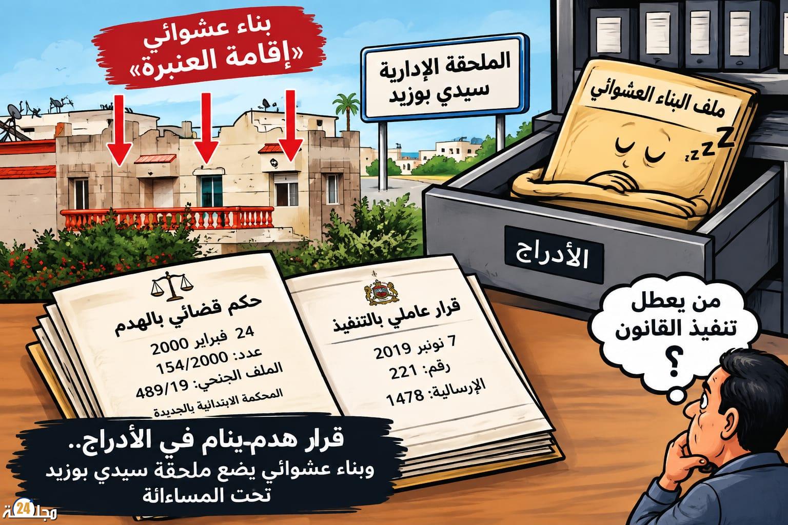 الجديدة…بناية محكوم بهدمها ما تزال قائمة بإقامة العنبرة وقأئد ملحقة سيدي بوزيد مطالب بتنفيذ الحكم
