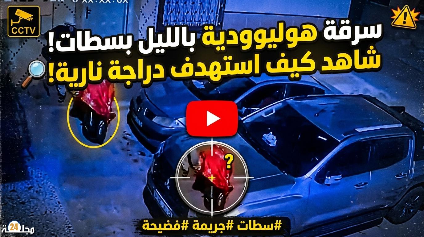 بالفيديو …سرقة هوليوودية بالليل بسطات.. شاهد كيف استهدف هذا المشتبه فيه دراجة نارية!”ذ